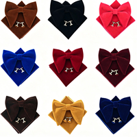 Ensemble trois pièces de luxe pour homme en velours couleur unie : nœud papillon à pointe, pochette de costume et boutons de manchette pour soirée et mariage