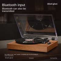 Platine Vinyle Rétro Noire avec Haut-parleur Intégré, Phonographe de Bureau en Bois pour la Maison