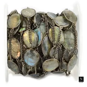 Arco Iris piedra lunar piedra preciosa alambre envuelto DIY hecho a mano bisel conector Fabricación de cadena - Product Image 6