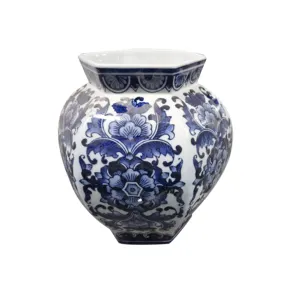 Vaso de flores chinês moderno de cerâmica, azul e branco para decoração de casa