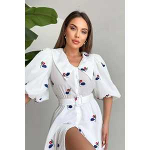 Robe trapèze blanche à col Peter Pan et imprimé floral, avec ceinture, taille naturelle, en tissu tissé respirant, pour usage quotidien décontracté - Product Image 6
