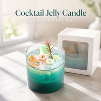 Glühwein-Cocktail Duftkerze mit Getrockneten Orangen und Zimt, Bonbonwürfel in Funkelndem Klarglas-Becher, Wohndekor-Geschenk