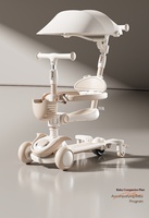Trottinette auto-équilibrante 3 roues YUNTU 8-en-1 en aluminium avec siège ; Jouet à pousser pour garçons et filles de 3 à 6 ans