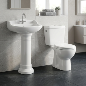 Wholesale Cheap Ceramic Sanitary Ware Two-Piece WC Toilet Dual-Flush Concealed Tank Pedestal Basin Set Gravity Flushing P-trap - Product Image 2