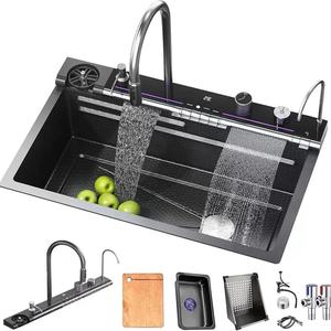 <span class=keywords><strong>Tiktok</strong></span> Trend LED Digital Display Blue Whale Longyu Cascada Fregadero de cocina Piano Key Nano Anti-Scratch Fregaderos de cocina - Product Image 3