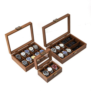 Boîte de rangement et de présentation rectangulaire <span class=keywords><strong>pour</strong></span> montres en bois de noyer avec couvercle en verre, multi-compartiments, <span class=keywords><strong>pour</strong></span> collection de montres à domicile - Product Image 4