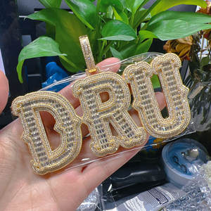 真金镀冰名字吊坠女式DIY嘻哈黄铜饰品与硅石钻石可定制字母形状项链 - Product Image 4