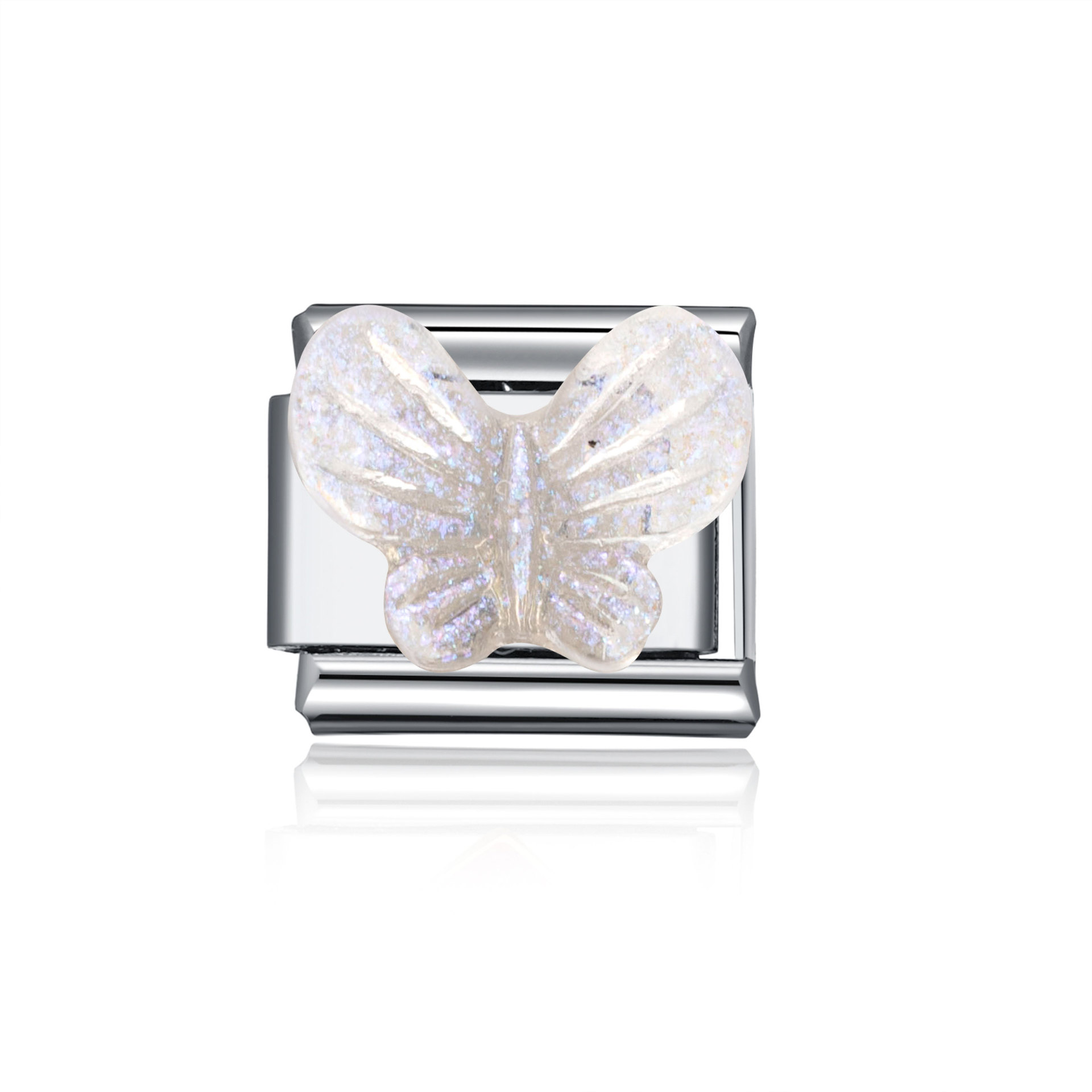 Bracelet module papillon argent-blanc