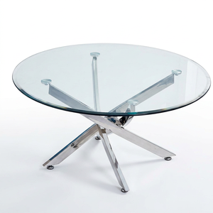AK Brass Modern Metal <b>Coffee</b> <b>Table</b> <b>Silver</b> Finished With Top Glass Unique Design <b>Table</b> For Living Room / Interior Centerpiece - Product Image 4