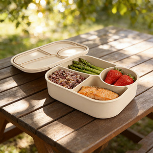 Silicone Divided <b>Lunch</b> <b>Box</b> Rectangle With Compartments Microwaveable Large Capacity Plastic Lid Solid Color - Product Image 2