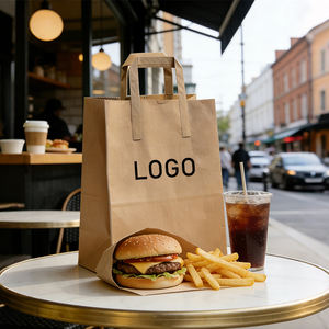 Sac en papier kraft brun imprimé avec logo personnalisé, emballage à emporter pour la restauration rapide, sac en papier kraft - Product Image 2