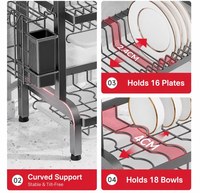 Égouttoir à vaisselle à 2 niveaux, support de rangement pour assiettes et bols, égouttoir d'évier de cuisine en acier au carbone, organisateur de comptoir 56 cm pour la maison