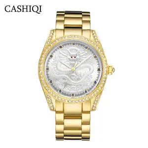 CASHIQI CA076L oro unisex mecanismo reloj atractiva correa de acero 24 horas fecha ultra slim reloj de pulsera