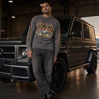 T-shirt personnalisé pour homme, vintage, délavé à l'acide, tricoté, manches longues, 100% coton, grammage lourd, impression graphique DTG, coupe classique, col rond, uni