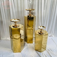 Support à gâteau en acier inoxydable finition miroir doré, ensemble de trois pièces, table de présentation de desserts pour la décoration d'événements de mariage
