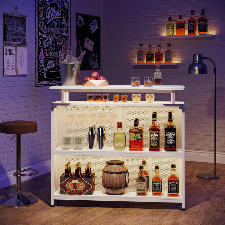 Set Tavolo Bar Alto Con 4 Sgabelli COSTWAY - Portabottiglie E Portacalici, Stile Industriale, Marrone/Nero - Foto 9