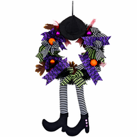 Guirlande d'Halloween pour porte d'entrée, avec nœud et crâne, décoration murale intérieure et extérieure pour fête d'Halloween, thème horreur