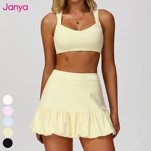 Janya Solid traspirante Pickleball Wear Gym Fitness Yoga 2 pezzi Set gonna sportiva da Tennis Set con tasche laterali Shorts per donna - Product Image 1