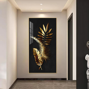 Art mural abstrait nordique de grande taille avec feuille dorée et fleur, image moderne de luxe, <span class=keywords><strong>cadre</strong></span> en papier MDF et alliage d'aluminium, décoration de salon - Product Image 3