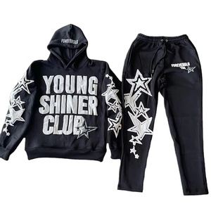 Custom Logo Acid Washed Men's T-Shirt Set Breathable Hip Hop <strong>Style</strong> Summer <strong>Tracksuit</strong> with Puff Printing Sweatpants - Product Image 1