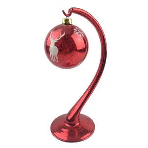 Großhandel dekorative rote Quecksilber hand bemalte geblasene hängende Glas Weihnachts kugel Ornament mit Display Stand halter