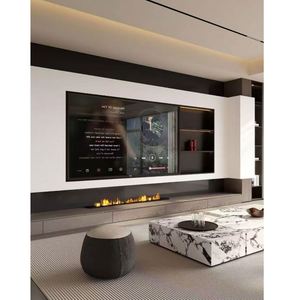 Meuble TV moderne minimaliste en bois avec vitrine, centre de divertissement mural flottant, supports TV, meubles de salon - Product Image 1