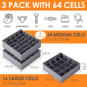 24-Cell Eco-Friendly Fabric Foldable Closet Organizer <strong>Rectangle</strong> Shape Collapsible Storage <strong>Bins</strong> Sock Ties for Underwear Clothes - Product Image 2