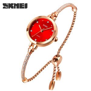 Skmei Women's Quartz Watch Rose Gold <b>Red</b> Dial Diamond <b>Bracelet</b> Watch 30M Waterproof Analog Display Model 1805 - Product Image 1