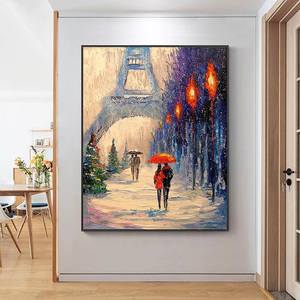 Home Decor <strong>Artwork</strong> City Town Tower <strong>Couple</strong> Walking Large Sizes 100% Handmade Large Oil Paintings Art Wall Canvas Landscape - Product Image 2