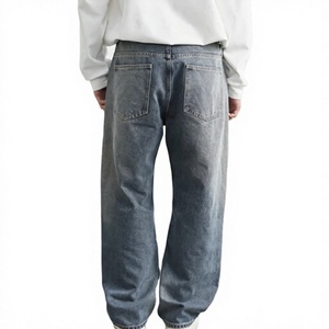 Jean tendance 2026 pour homme, écologique, respirant, à carreaux, bleu clair délavé, effet usé, coupe ample, style streetwear, jambe droite, 100 % coton - Product Image 5