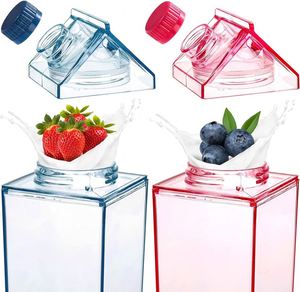 Bouteille de lait en plastique transparente PS acrylique 500ml 1000ml, à boire directement, anti-fuite, compatible lave-vaisselle et eau bouillante - Product Image 2
