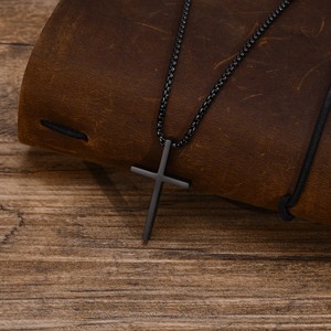 Minimalist takı erkek kadın Chokers paslanmaz çelik 18K altın kaplama boş düz çapraz kolye uzun kazak zincir kolye - Product Image 3