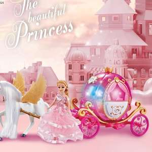 Hermosos Regalos, Muñeca Princesa <span class=keywords><strong>de</strong></span> Plástico, Juguete Eléctrico <span class=keywords><strong>de</strong></span> Caballo y Carruaje Rosa Calabaza con Luz y Música - Product Image 2