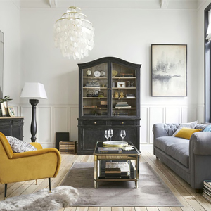 Vetrina Espositiva Intagliata in Legno di Rovere Antico Stile Francese Libreria Nera da Soggiorno Mobile Contenitore - Product Image 2