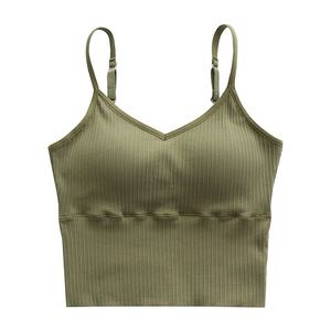 Camisole Slim Fit de vente chaude avec coussinets de soutien-gorge intégrés respirants Débardeur dos nu sexy pour une usure extérieure intérieure Tissu tricoté court - Product Image 1