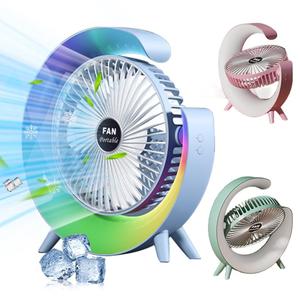 0728 Quiet Rechargeable Small Desk Fan Usb Powered Ventilateur Portable 3 Speeds with Colorful Light for Home - Product Image 2
