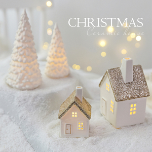 Casa de pueblo de cerámica blanca con 3D iluminado hogar pequeños <span class=keywords><strong>adornos</strong></span> artesanías hechas a mano venta al por mayor regalo de recuerdo CASA DE Navidad - Product Image 3