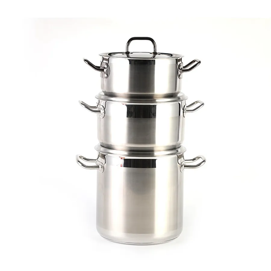Groothandel Dubbele Laag Roestvrij Staal Voedsel Steamer Hoge Pot Met Side Handvat Zilver Kleur