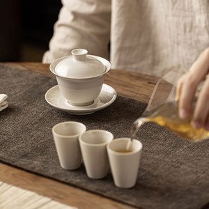 Guanlan Ceramics Wood Ash Gaiwan Kung Fu <b>Tea</b> <b>Set</b> Porcelain With Lid Single <b>Tea</b> Bowl Household Use Afternoon <b>Tea</b> - Product Image 4