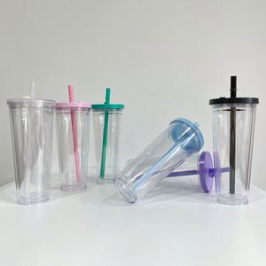 24oz Iced Coffee Tumbler Clear Transparent Acrylic Tumblers Pre Drilled Snow Globe Boba <b>Cup</b> for Large Size - Product Image 1