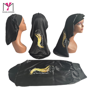 By Renee <b>Bonnet</b> Long Satin <b>Bonnet</b> With Band And Snap Buckle For Adults Black Casual Headwear - Product Image 3