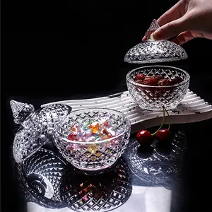 Caja de dulces de cristal creativa de diseño clásico europeo con tapa para sala de estar, almacenamiento de joyas de azúcar, tarro de cristal elegante para uso doméstico