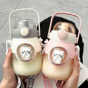 Summer <b>Straw</b> Cup, Portable Water Cup for School, Drop-Proof <b>Plastic</b> Cup With Food Safety and Hand Grip - Product Image 2
