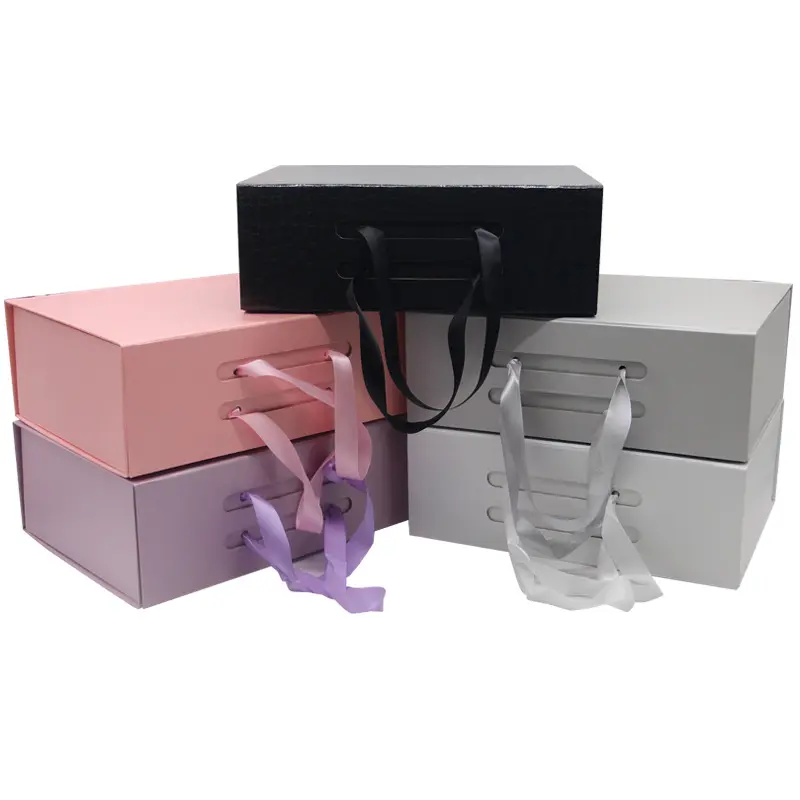 Cajas de papel plegables simples y elegantes con asa de cinta para ropa interior, bufanda y sombrero, novedad