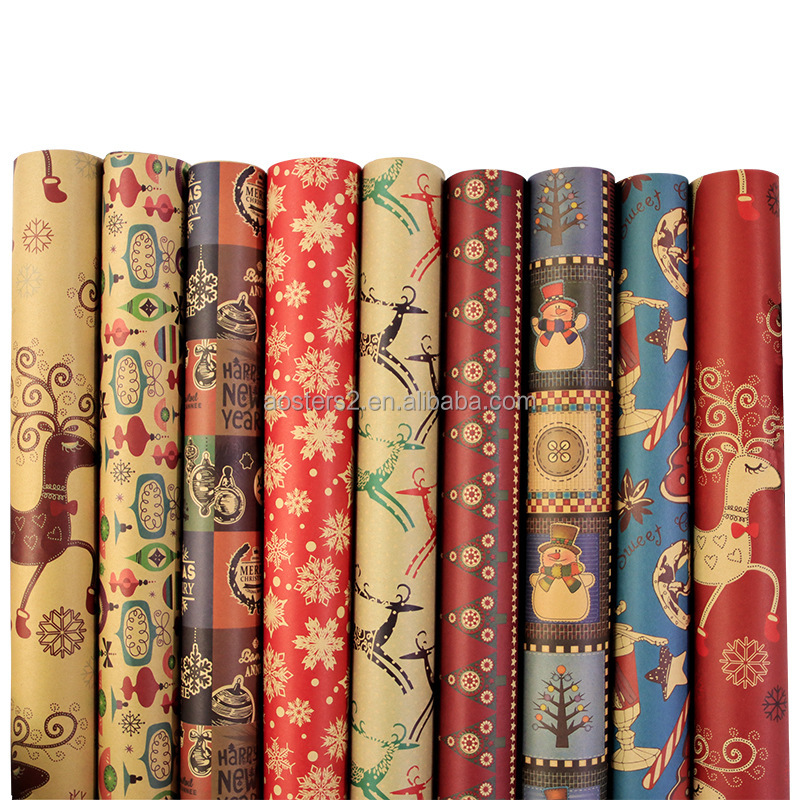 Напечатанная на заказ 17 г упаковочная бумага Рождественские Элементы Подарочная упаковка набор цветной печати