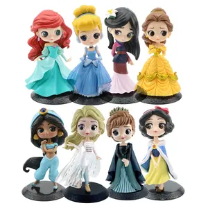 Q posket princess Cinderella Figures big eyes Anna Ice Queen Elsa PVC Figurines anime doll toy for birthday cake topper