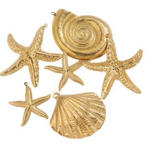 Marine Series DIY Necklace Accessories Stainless Steel <strong>Shell</strong> with Gold Plating Big Starfish &amp; Big Conch Pendant Charms - Product Image 1