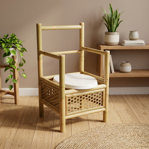 Chaise de toilette en bambou avec hauteur de siège réglable, accoudoirs rembourrés, bassin amovible, revêtement imperméable - Product Image 3