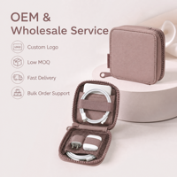 Mini sac organisateur de technologie, sac de rangement carré en cuir PU imperméable avec fermeture éclair pour bijoux, pochette de voyage portable pour cosmétiques et essentiels