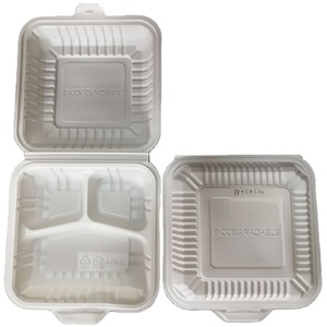 Fabriek Directe Verkoop Biologisch Afbreekbaar Nemen Away Lunch Deksel 3 Compartiment Voedsel Container Gesp Clam Shell Hamburger Box Voor Catering